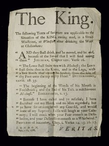 Broadsheet discutant de la folie du roi George III, 1788